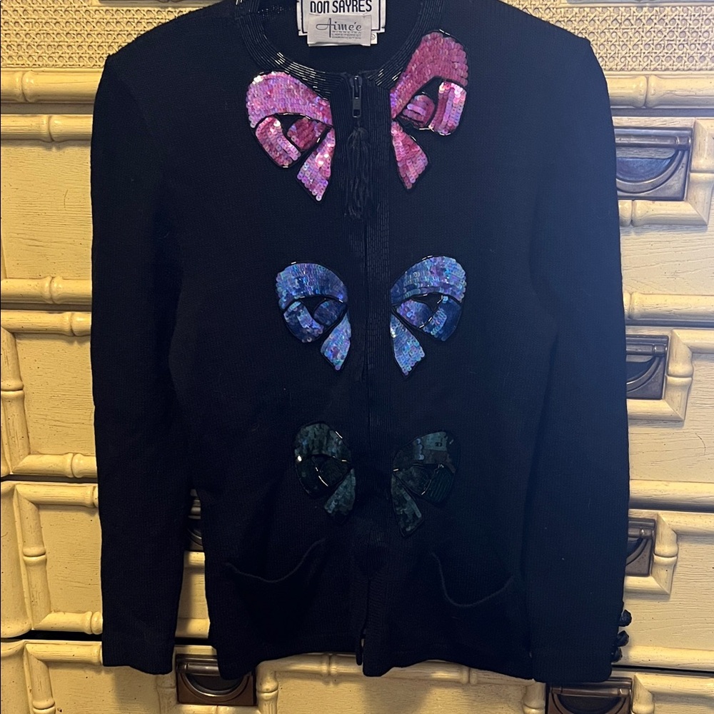 Vintage Black Cardigan with Sequin Bows